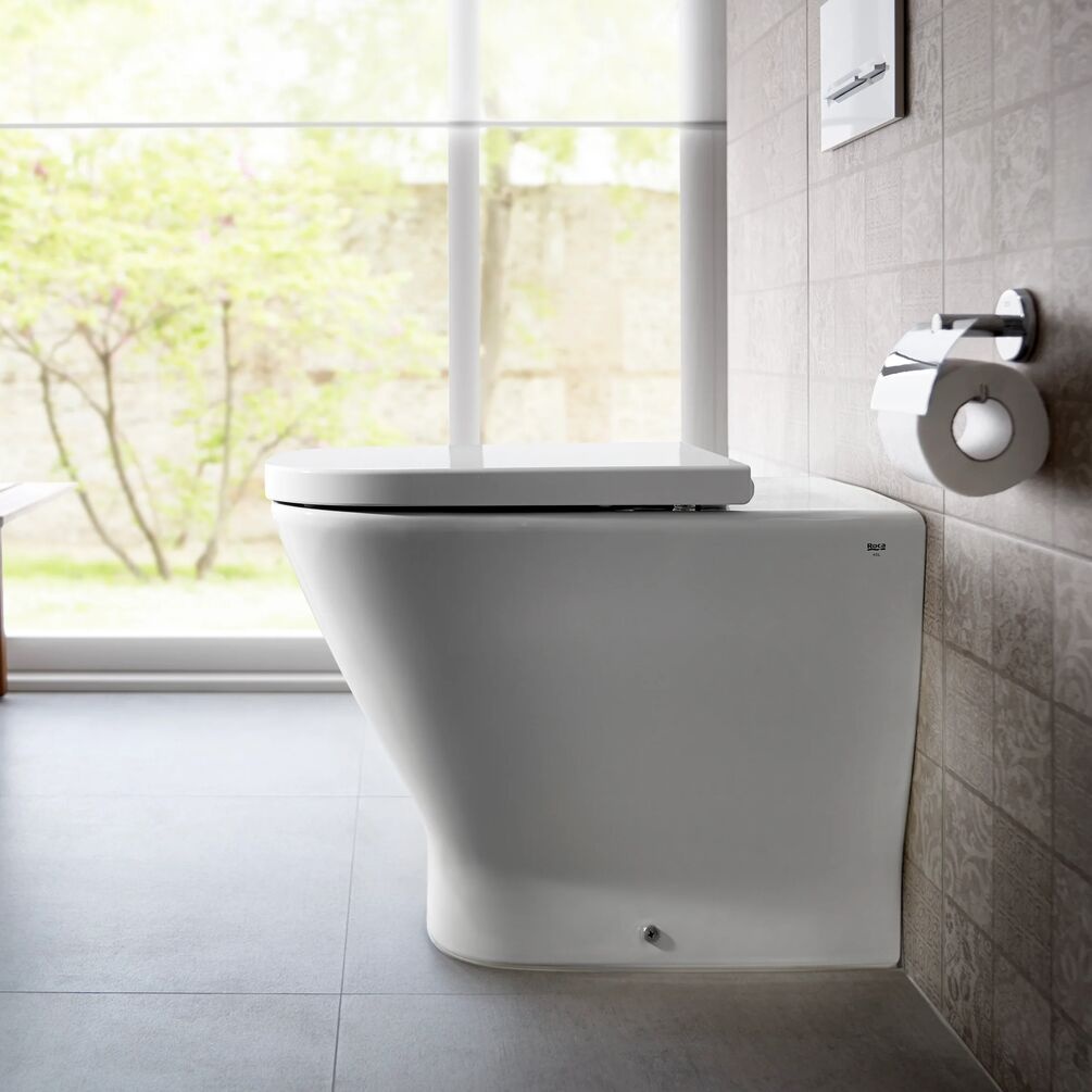 Lifestyle image of the Roca The Gap Square Back to Wall Toilet in a bathroom